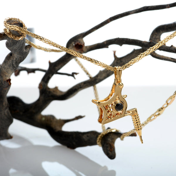 Tattoo Mashine Pendant Charm 14k Solid Gold Piercing Jewelry Diamonds